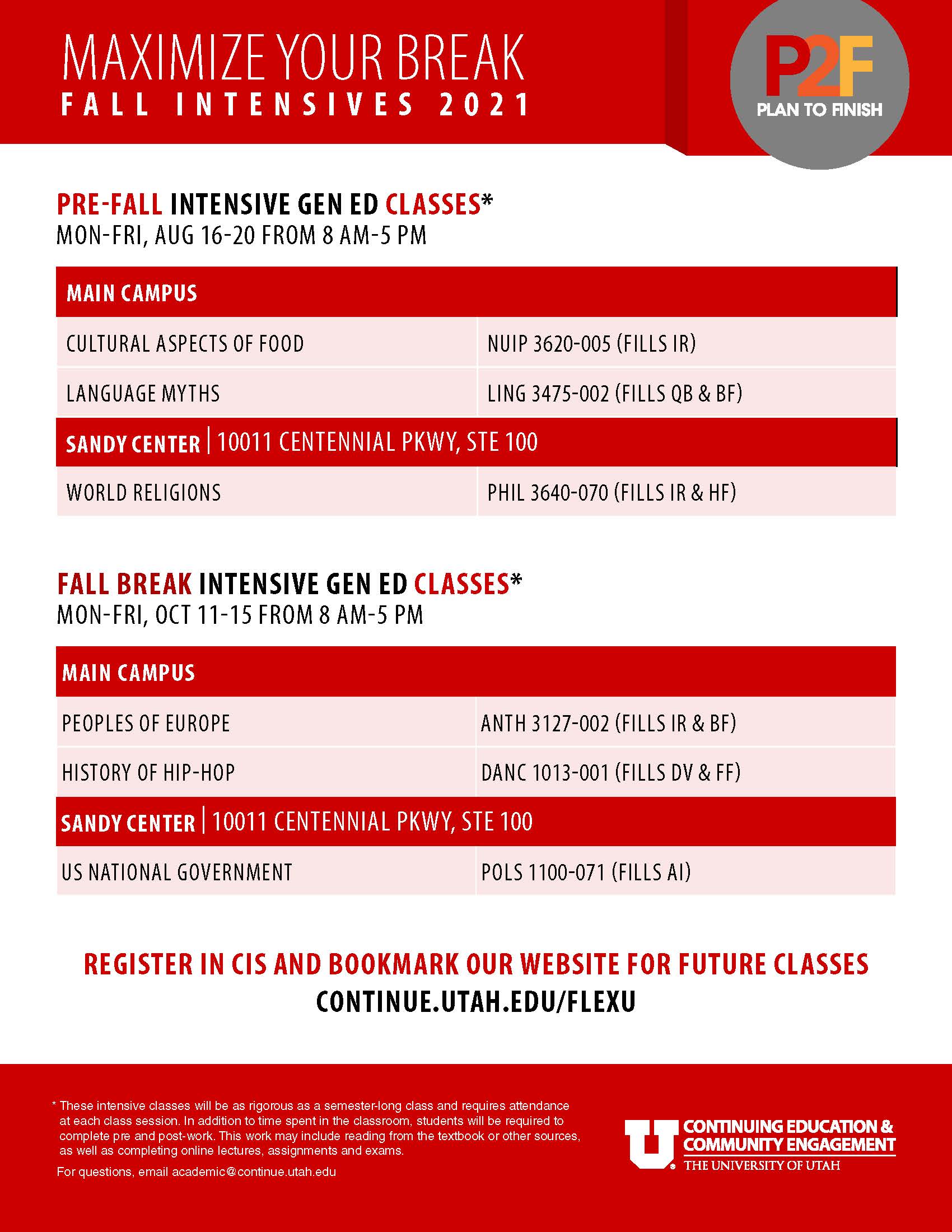 fall intensive classes